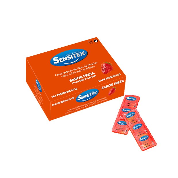 Preservativos sabor y color fresa 144 uds Sensitex