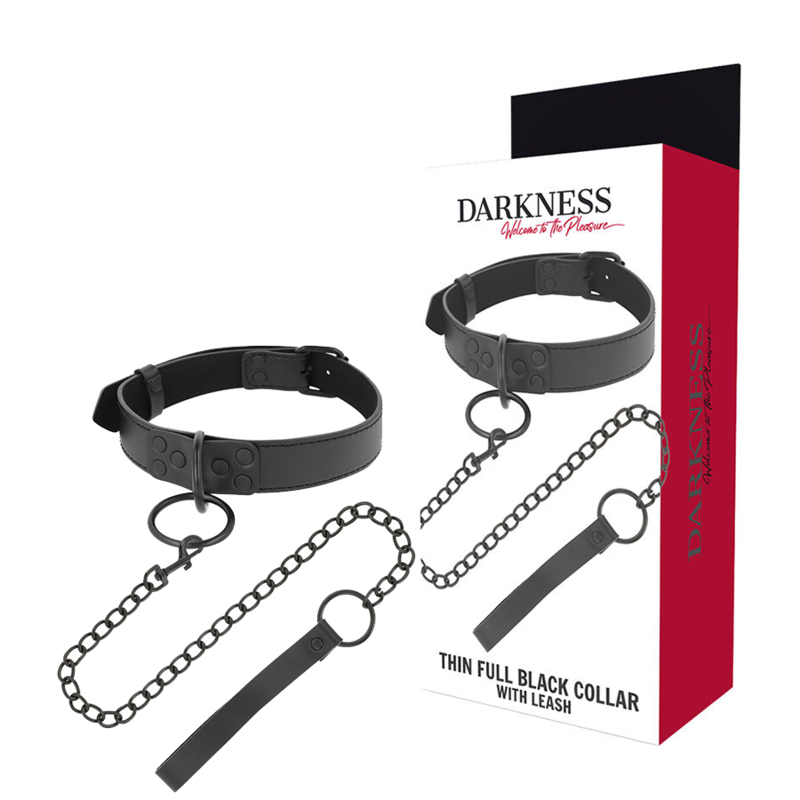 Collar BDSM con cadena Darkness en neopreno y semicuero