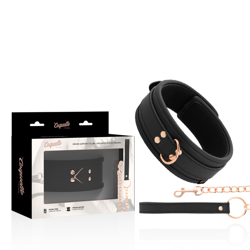Collar BDSM cuero vegano y neopreno con correa, Coquette