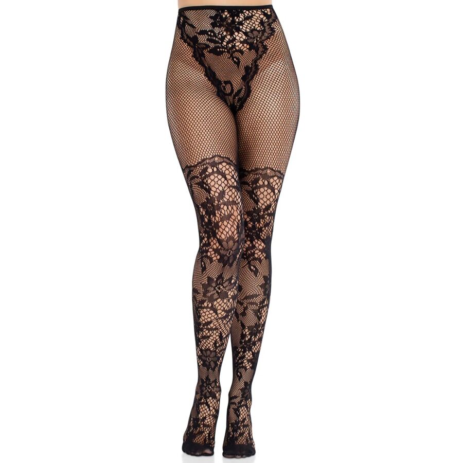 Medias Leg Avenue de encaje Dahlia con detalle de red
