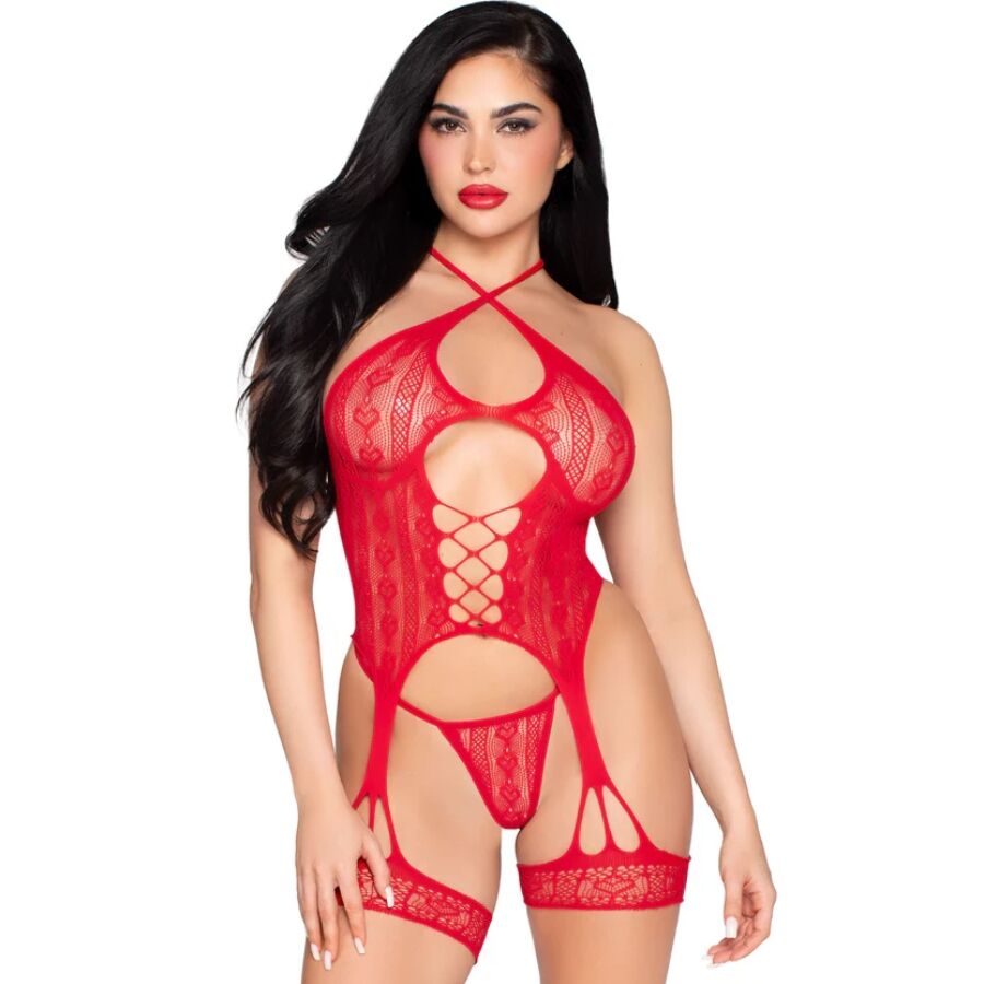Set body abierto con liguero y tanga Leg Avenue talla única