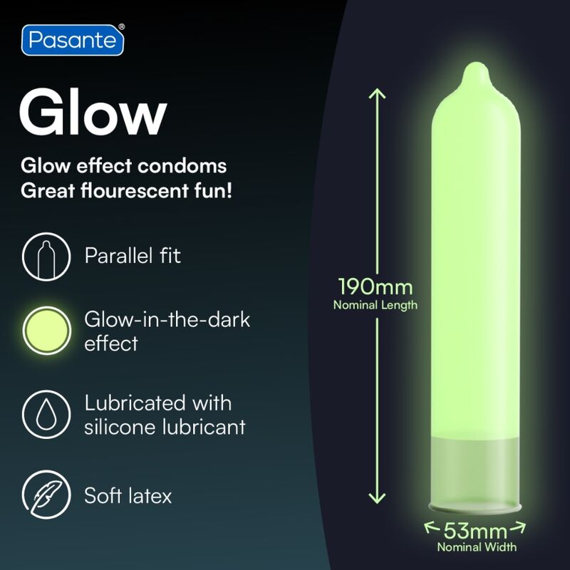 Preservativos Pasante Glow verde fluorescente, 144 uds