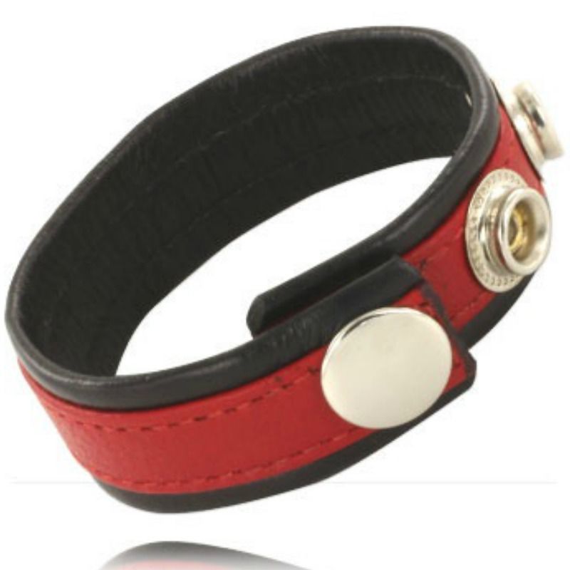 Correa de cuero ajustable para pene de BDSM, rojo y negro