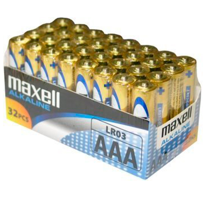 Pilas alcalinas AAA LR03 Maxell 1,5V, pack de 32 unidades