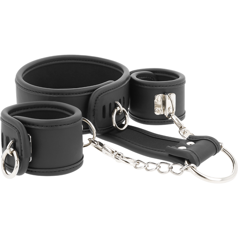 Collar y esposas Fetish Submissive de cuero vegano