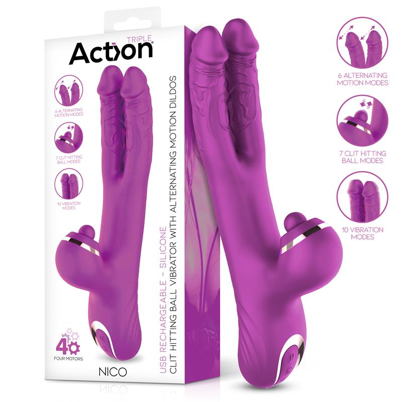 Vibrador con dildos alternantes y bola percutora Nico