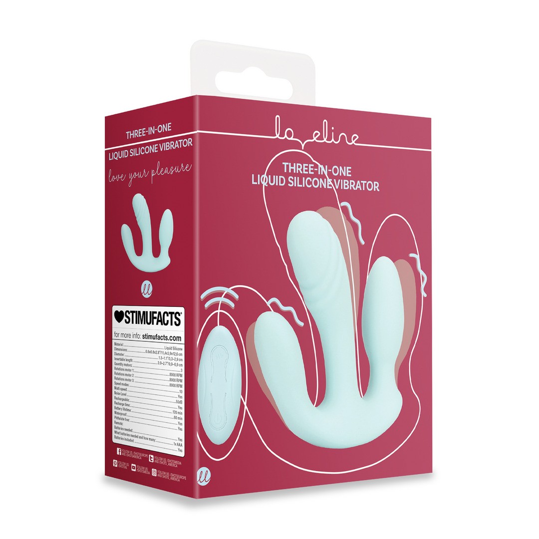 VIBRADOR 3-1 DE SILICONA LÍQUIDA BREEZY BLUE LOVELINE