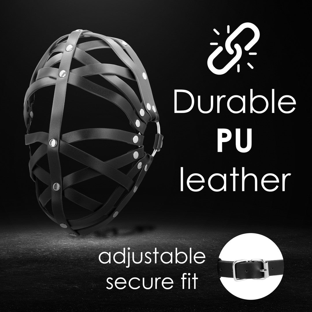 Máscara cage BDSM Ouch! de cuero PU con hebilla ajustable