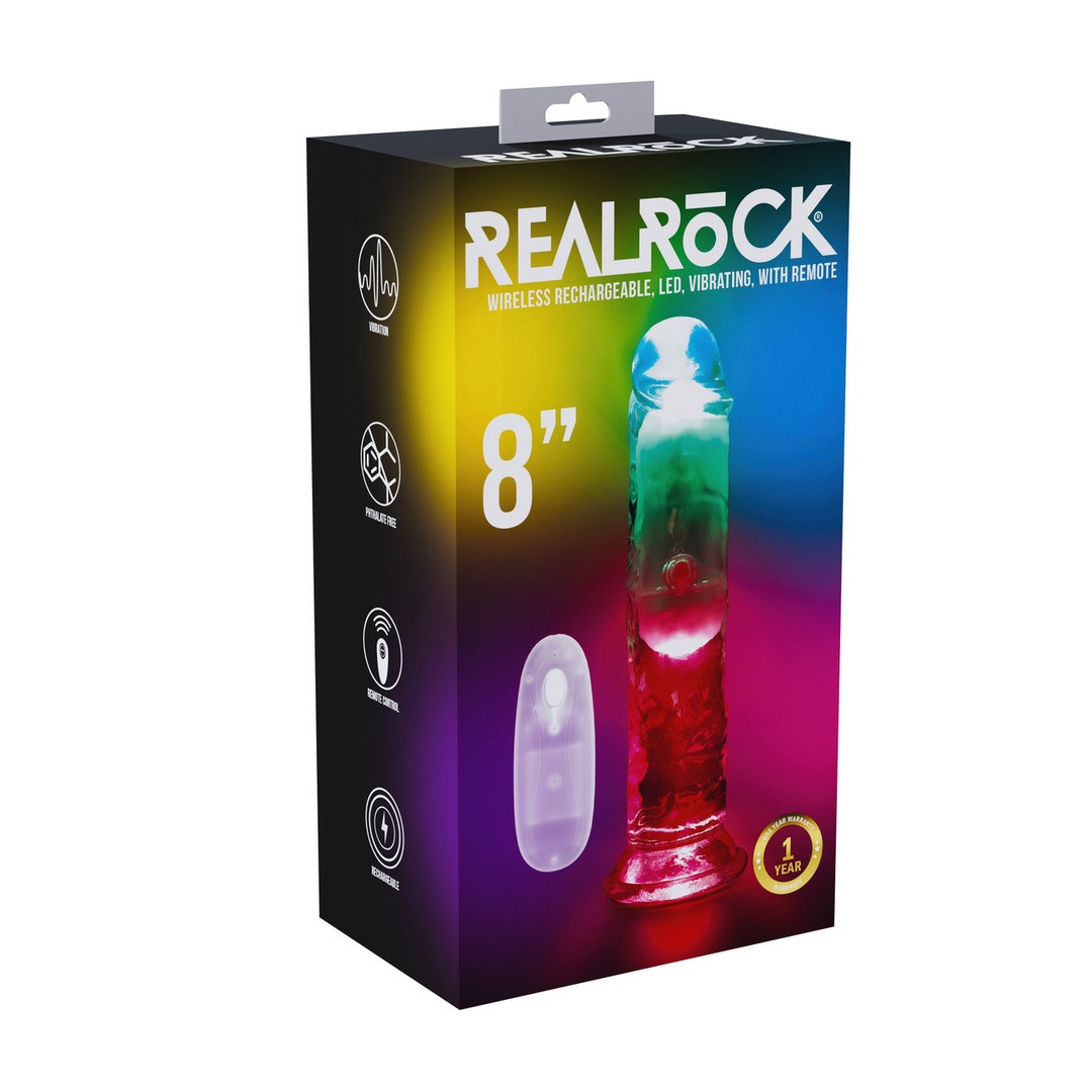 VIBRADOR CON LED Y MANDO A DISTANCIA LED VIBRATING STRAIGHT COCK 8 /20 CM REALROCK