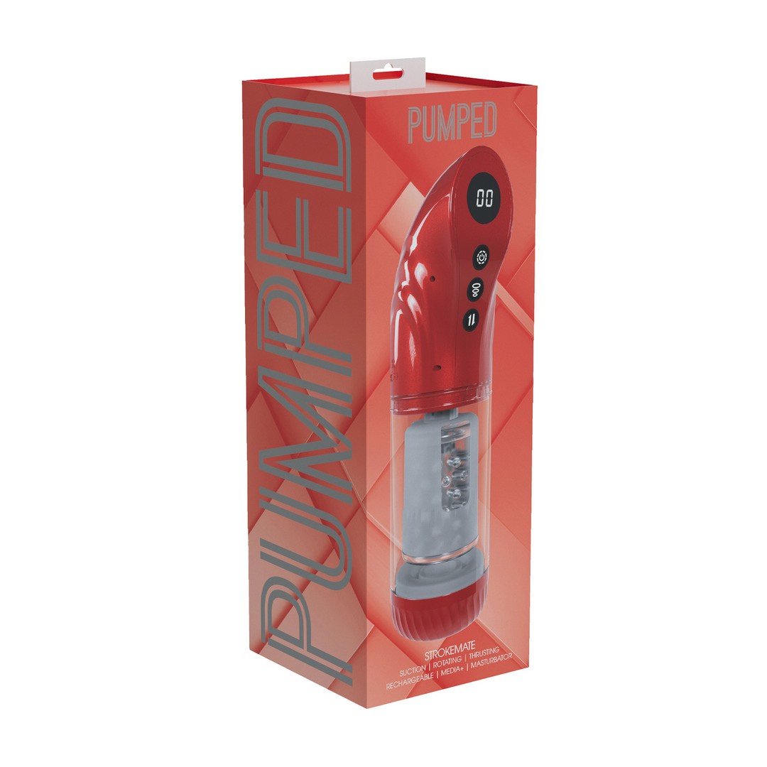 MASTURBADOR VIBRATORIO CON SUCCIÓN E IMPULSO STROKEMATE METALLIC RED PUMPED