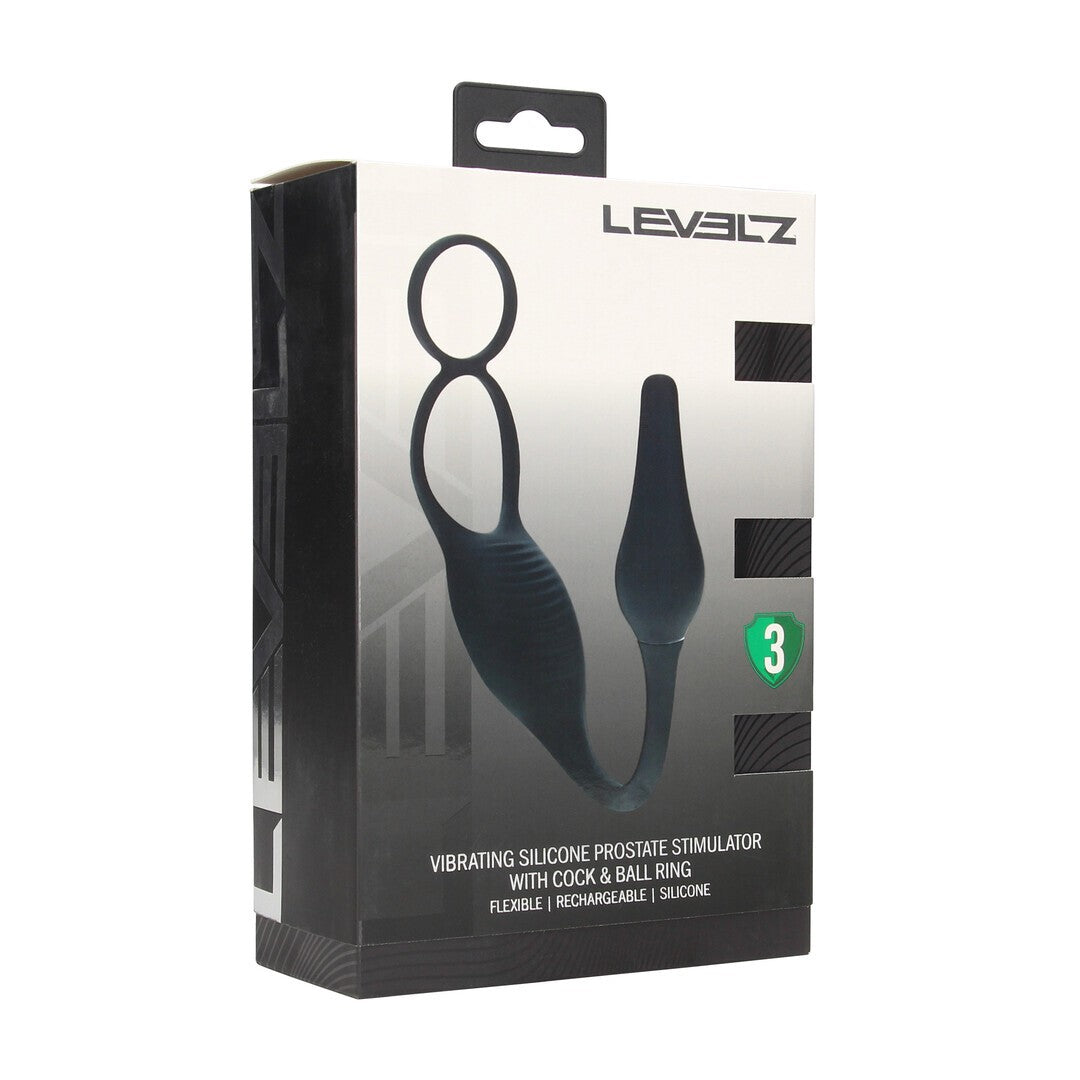 ESTIMULADOR DE PRÓSTATA DE SILICONA CON VIBRACIÓN Y ANILLO PARA EL PENE LEVELZ