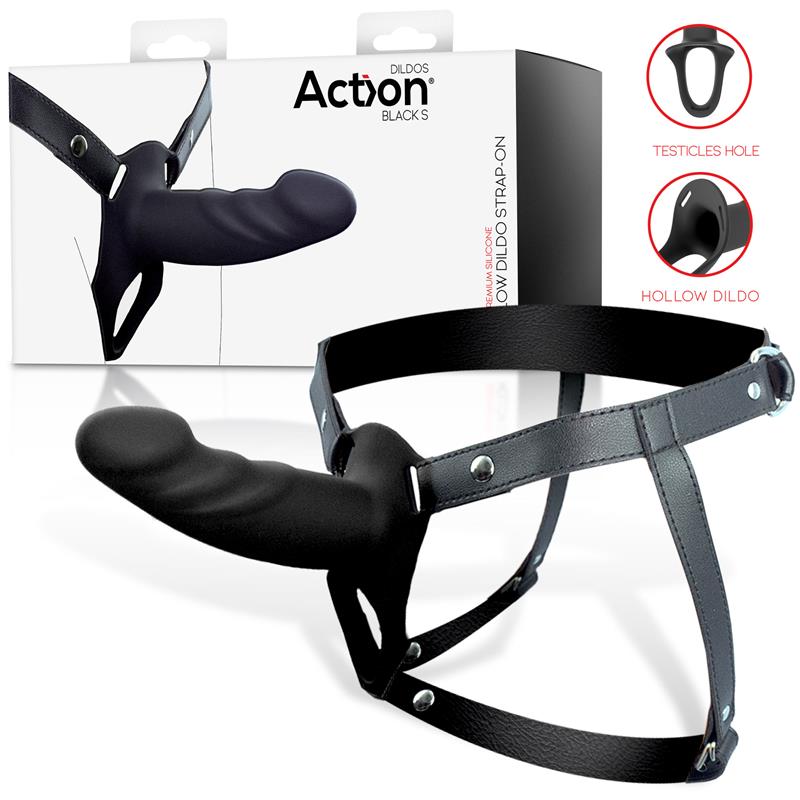 Arnés strap-on ACTION ajustable con dildo hueco de silicona