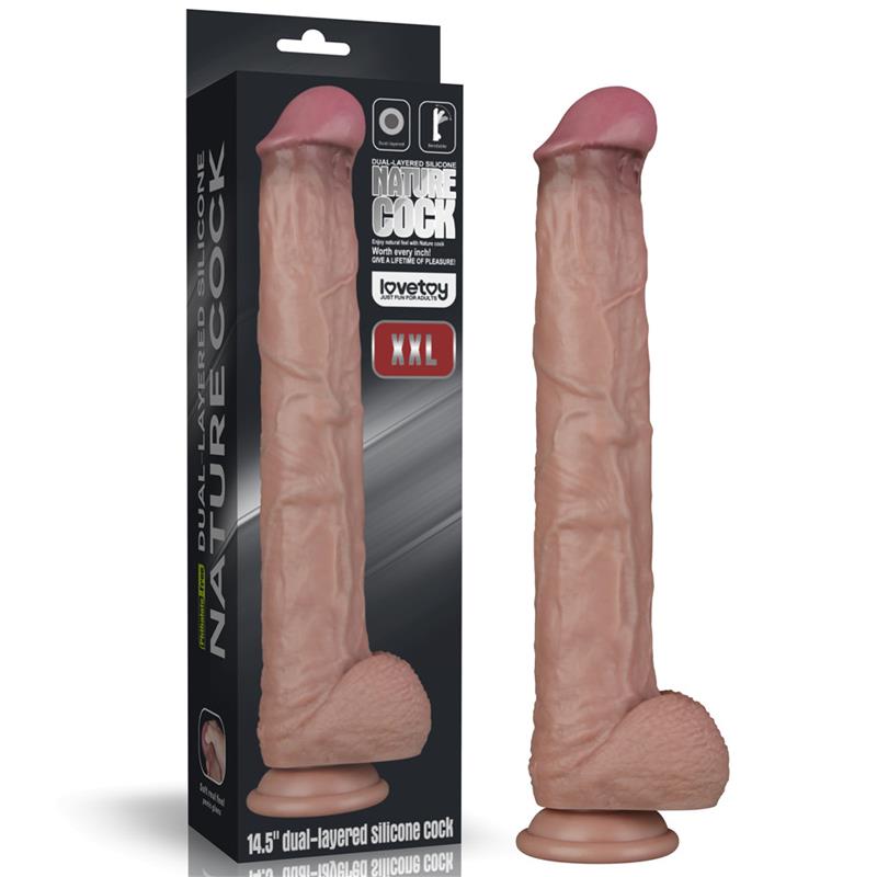 Dildo realista articulable LOVETOY Dual Layer, 36,8 cm