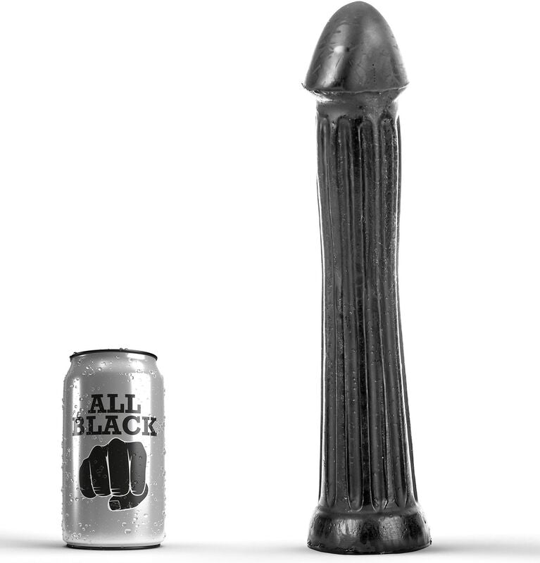 Dildo plug anal All Black de 31 cm con surcos profundos