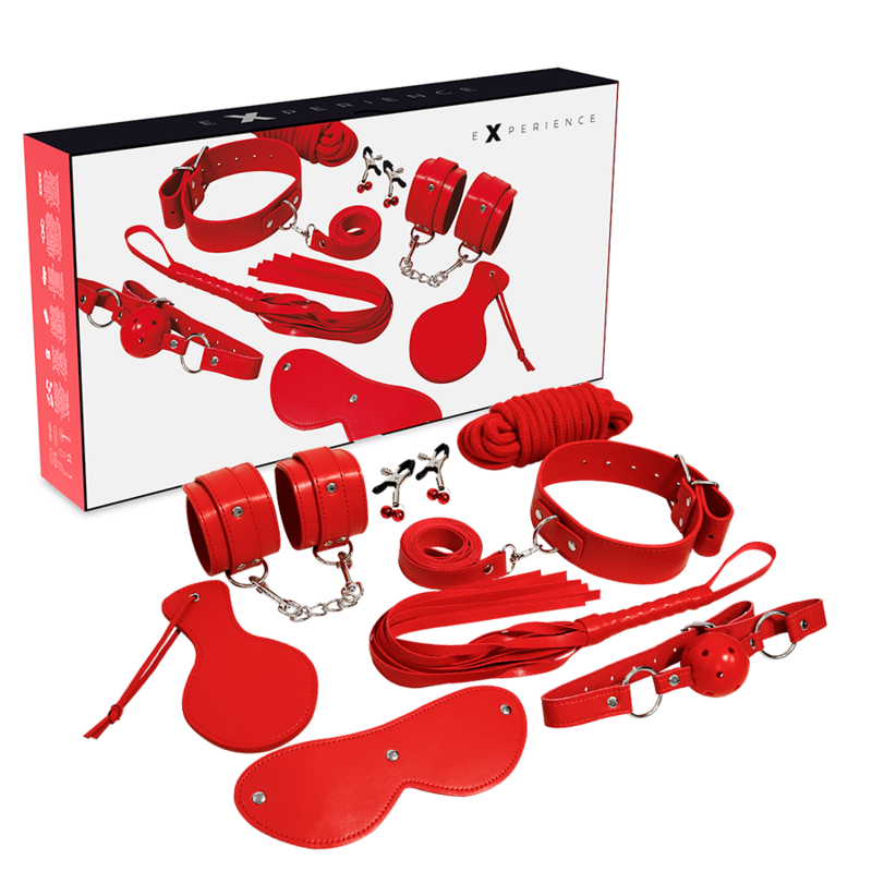 Kit BDSM Experience Serie Red, 8 piezas en cuero sintético