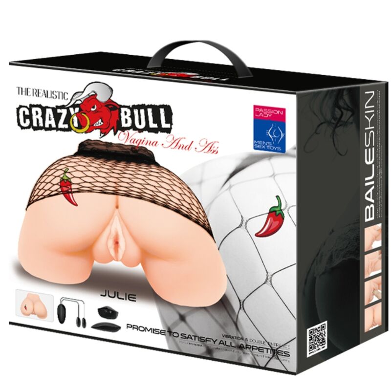 Masturbador realista vagina y ano con vibración Crazy Bull