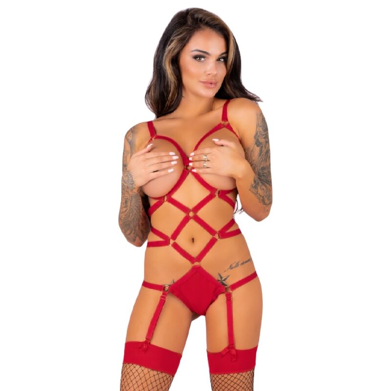 Livco Corsetti Fashion - Thiara Lc 20213 Set Body + Medias Roja