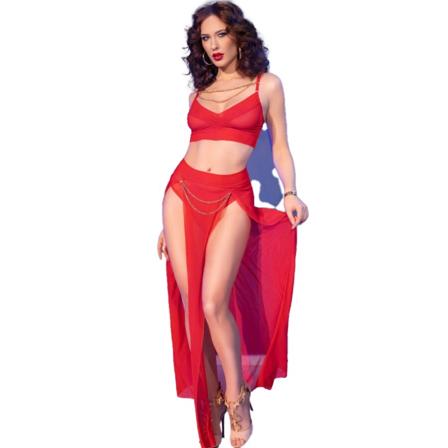 Chilirose - Cr 4850 Set Top Rojo Y Leggins Con Complementos Dorados