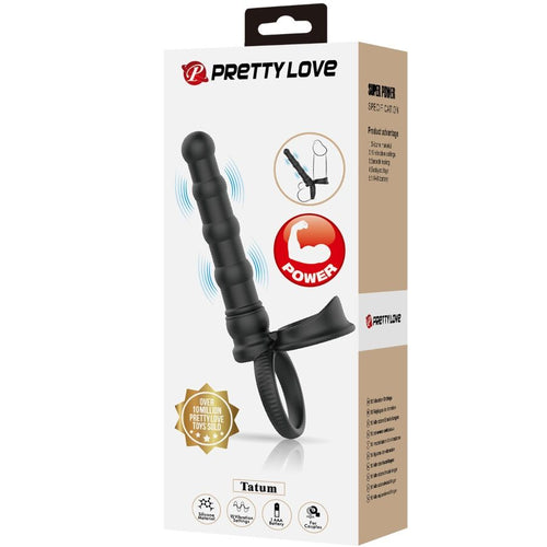 PRETTY LOVE - TATUM ANILLO VIBRADOR PENE CON PLUG 10 VIBRACIONES NEGRO