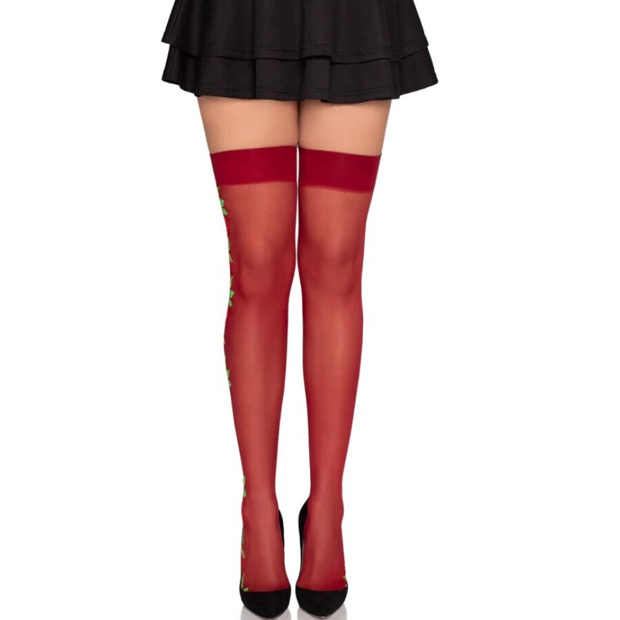 Medias de liguero Leg Avenue con flores rojas bordadas