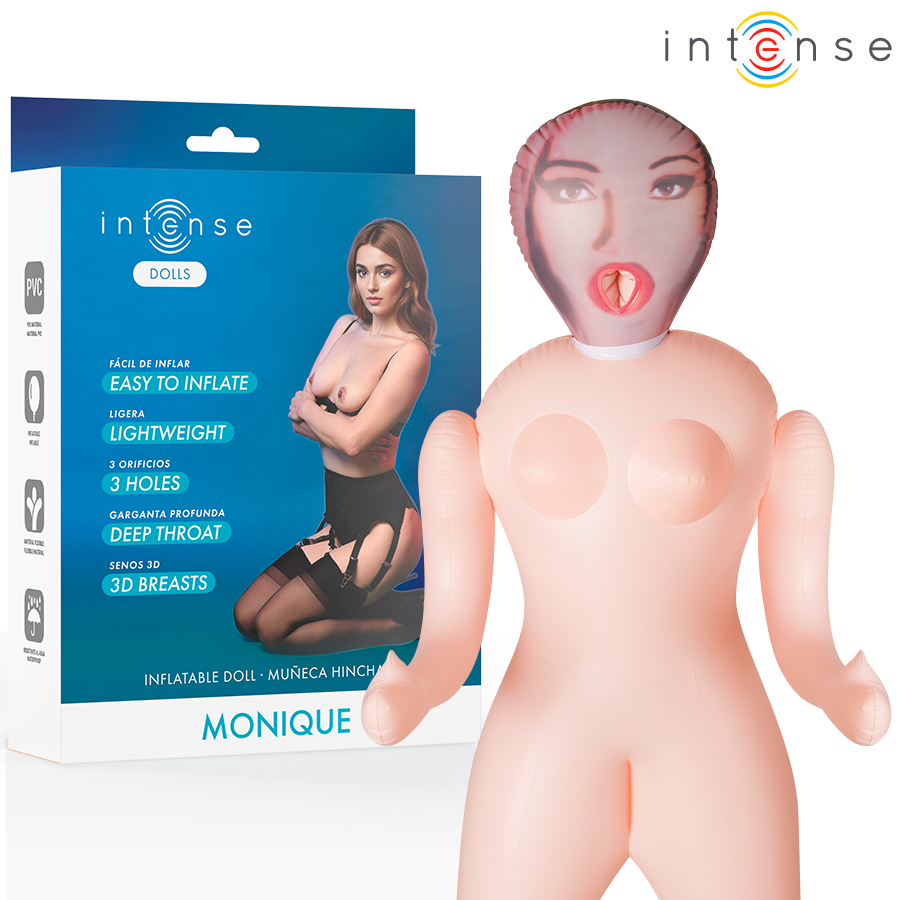 Muñeca hinchable Monique, Intense Dolls, 3 orificios, 1,45 m