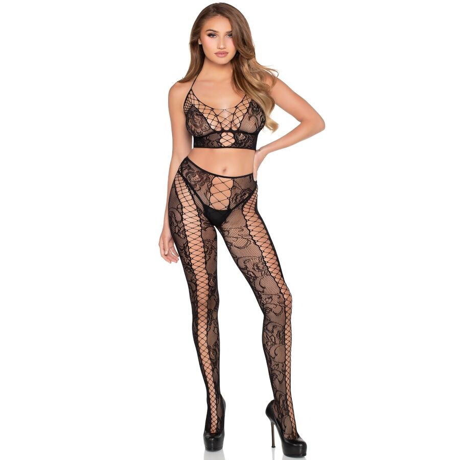 Conjunto de crop top y leggings de encaje Leg Avenue