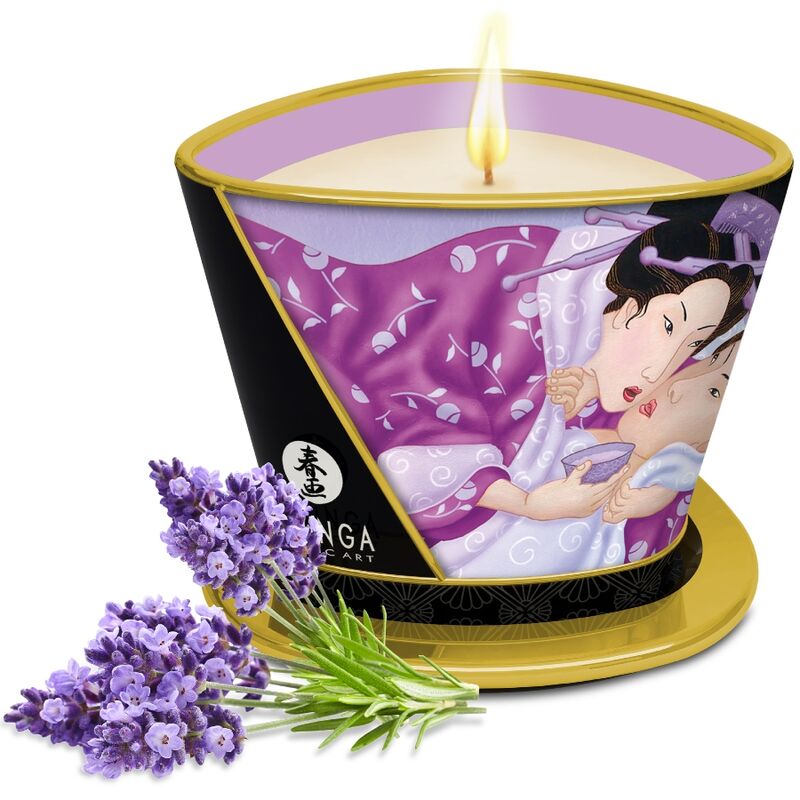 Vela de masaje Shunga aroma lavanda para piel, 170 ml