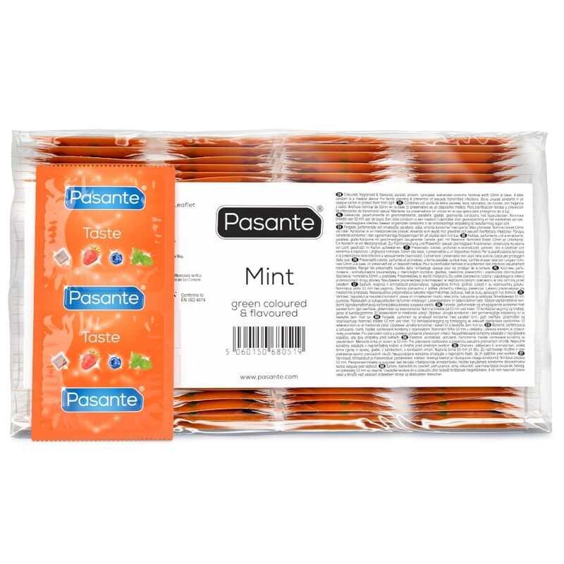 Preservativos sabor menta Pasante, bolsa 144 unidades